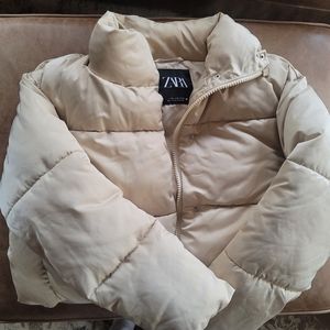 Zara satin effect puffer jacket beige xs